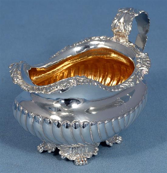 A George III demi fluted silver cream jug, by Joseph Angell I, Length 160mm Weight 7.2oz/225grms